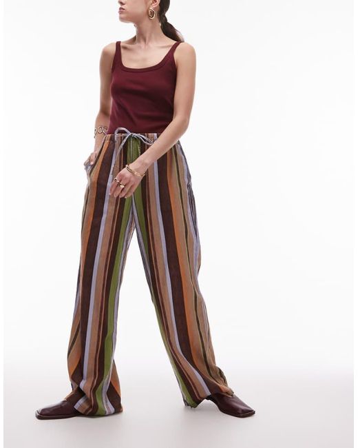 TOPSHOP Multicolor Linen Straight Leg Trouser