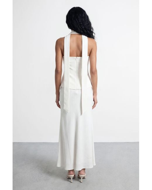 Warehouse White Strapless Structured Bodice Satin Midi Dress