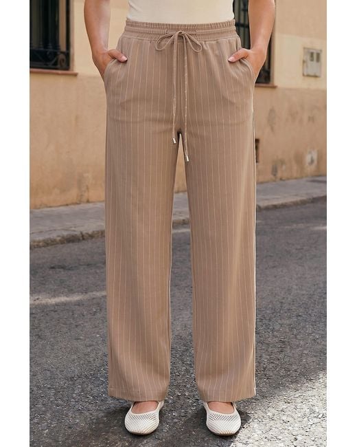 Roman Gray Petite Stripe Wide Leg Stretch Trouser