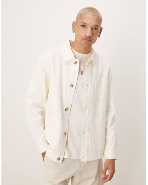 ASOS Natural Premium Linen Blend Worker Jacket for men