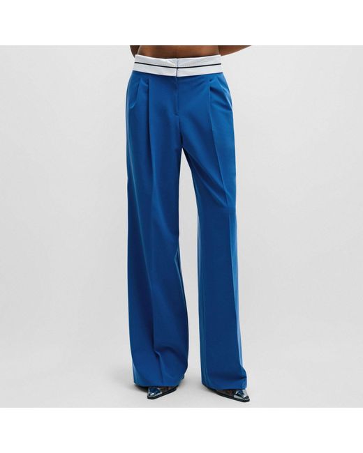 HUGO Dames Hasiya Relaxed-fit Broek In Blauw in het Blue