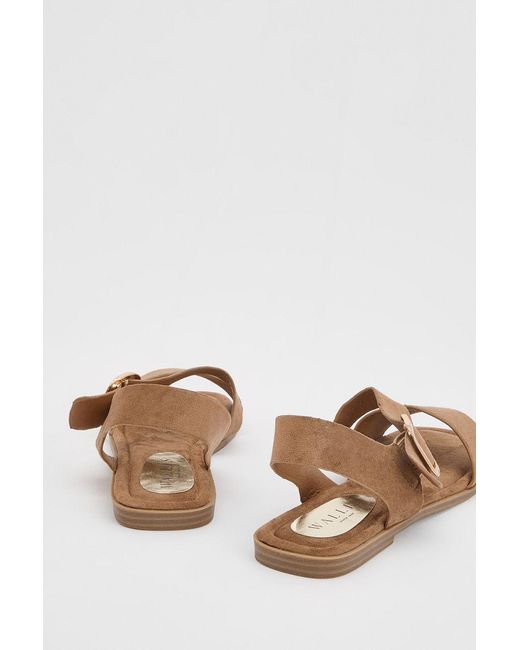 Wallis Natural Sandie Faux Suede Buckle Detail Asymmetrical Flat Sandals