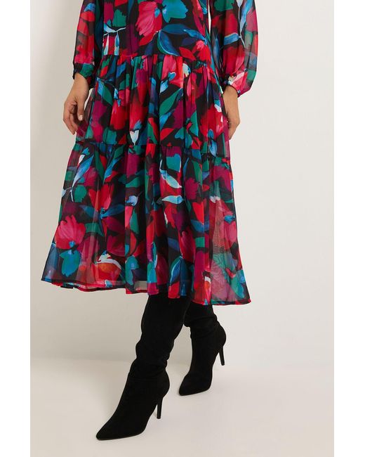 Wallis Red Floral Print Smock Dress