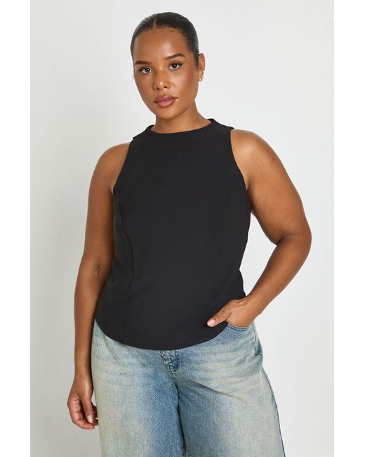 Boohoo Blue Plus Racer Neck Cinched Top
