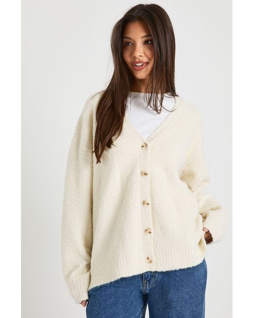 Boohoo Natural Oversized Boucle Knitted Boyfriend Cardigan