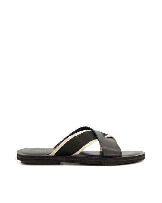 Dune Black Idio Crossover-strap Slider Sandals Leather for men