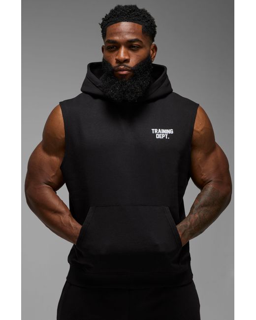 BoohooMAN Black Training Dept Sleeveless Hoodie for men