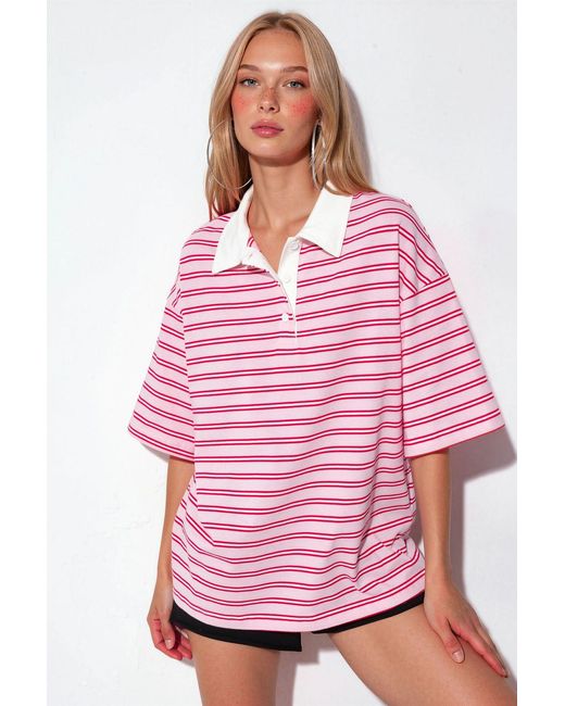 Busem Pink Striped Cotton Polo T-Shirt