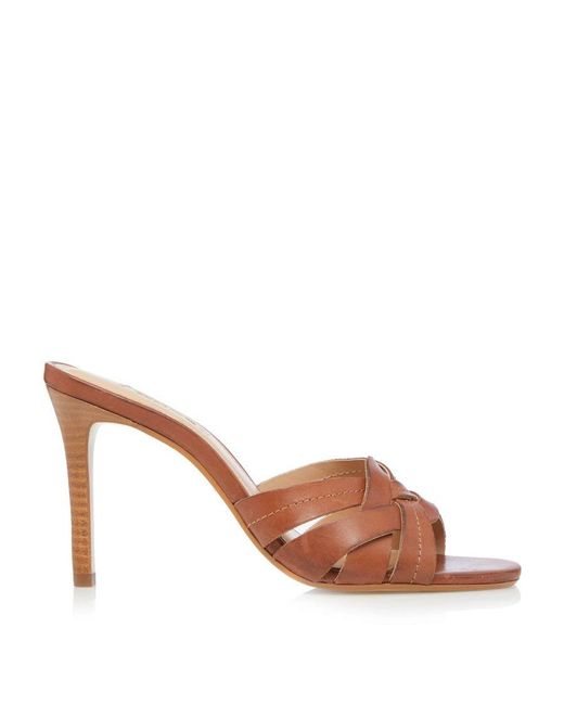 Dune Brown Ladies Moria Woven Heeled Mule Sandals Leather
