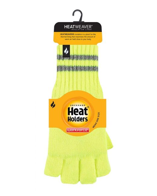 Heat Holders Yellow Knitted Fingerless Reflective Gloves For Winter for men