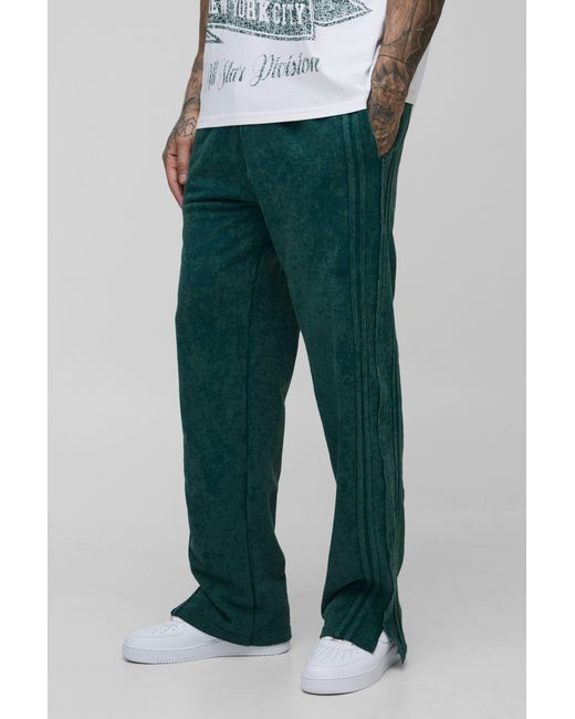 BoohooMAN Green Tall Relaxed Split Hem Washed Raw Edge Sweatpants for men