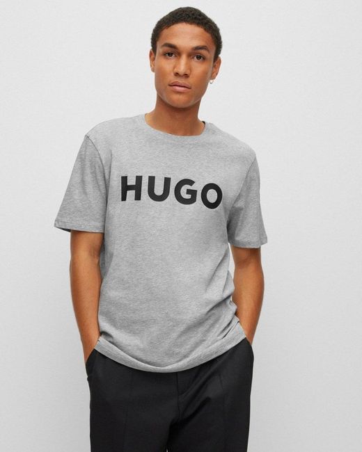 HUGO Gray Duivio Hort Eeve Crew Neck T-hirt for men