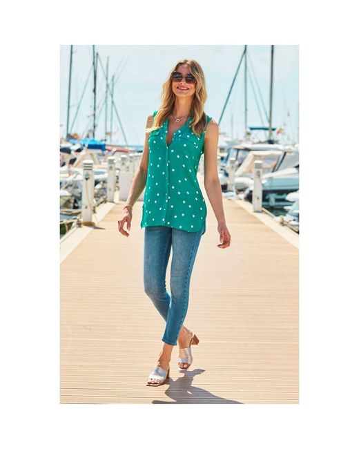 Sosandar Blue Spot Longline Sleeveless Shirt Viscose