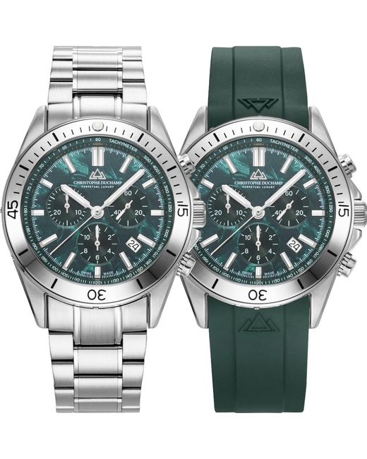 Christophe Duchamp Green Meteorite Dial With Metal Bracelet/ Interchangeable Rubber Strap for men