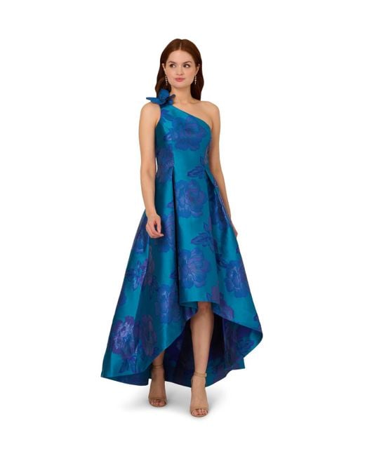 Adrianna Papell Blue Floral Jacquard High Low Dress