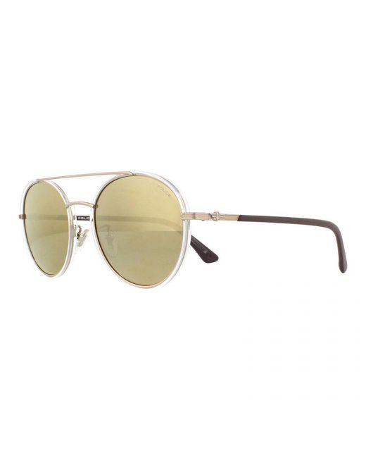 Police Brown Round Light Crystal Mirror Sunglasses Metal for men