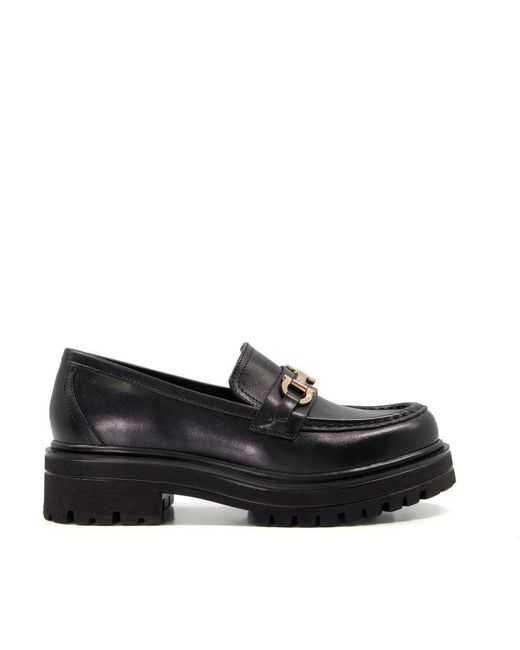 Dune Black Glacial Leather Track Sole Snaffle Loafers