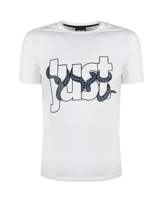 Just Cavalli White Snake Wrapped Logo T-Shirt Cotton for men