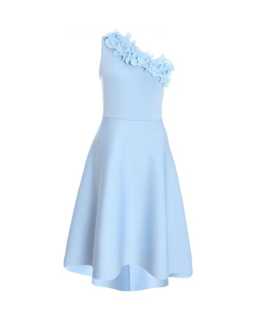 Quiz Blue One Shoulder Ruffle Skater Midi Dress