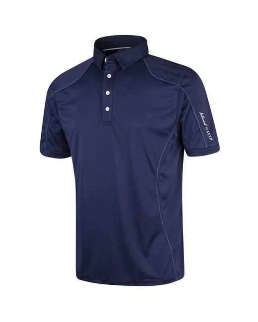 Island Green Blue Topstitched Golf Polo Shirt for men