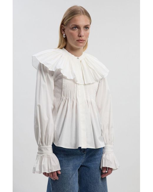 Karen Millen White Cotton Poplin Pleat Detail Woven Shirt