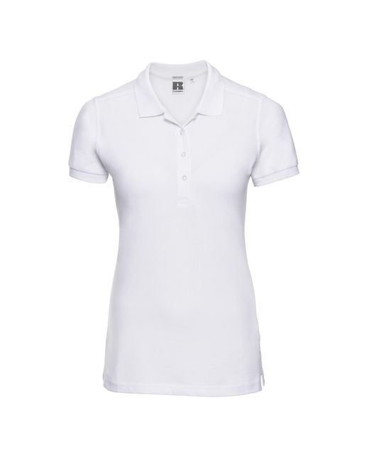 Russell White Ladies Piqué Stretch Polo Shirt