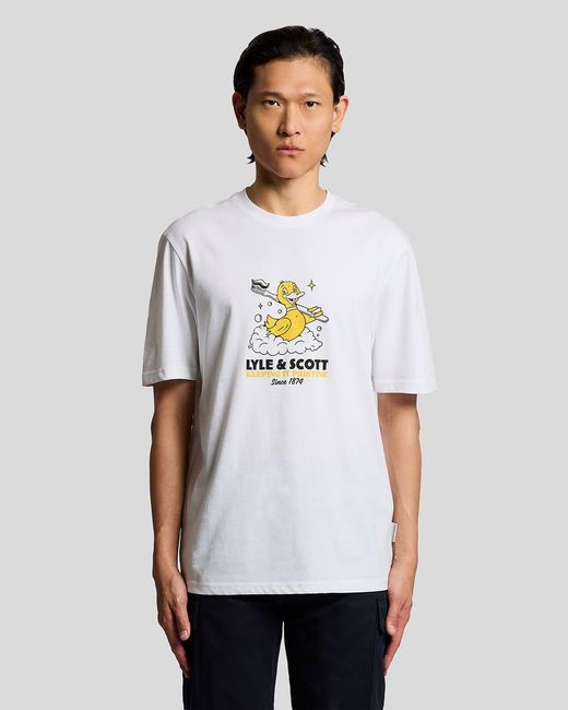 Lyle & Scott White Chest Print Graphic T-Shirt for men