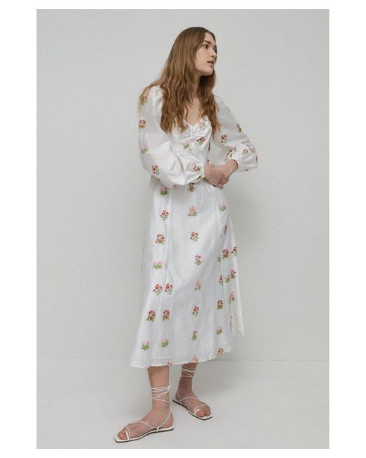 Warehouse Gray Embroidery Midi Dress