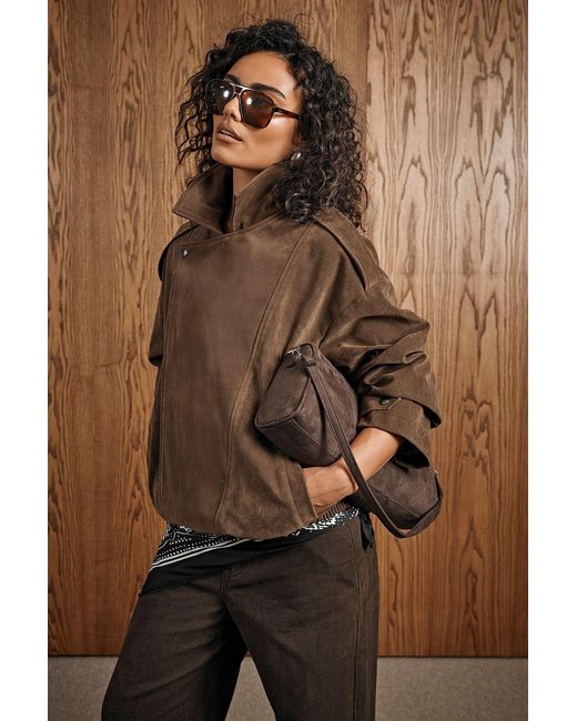Boohoo Brown Oversized Faux Suede Jacket