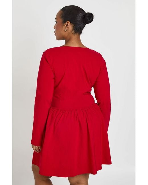 Boohoo Red Plus Bengaline Corset Long Sleeve Skater Dress
