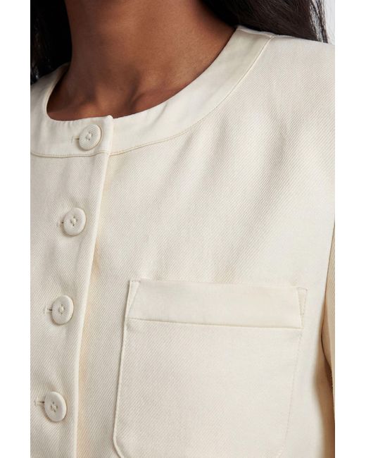 Karen Millen Natural Petite Satin Tux Tailored Collarless Cropped Blazer