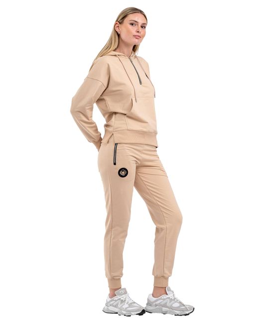 Tom Barron Natural Damen-Trainingsanzug-Set Mit Halbem Reißverschluss Und Kängurutasche, Stilvoller Trainingsanzug-Set Mit Logo-Details