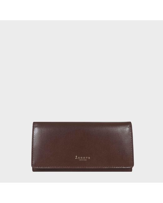 Assots London Brown 'Claire' Real Polished Vt Vintage Leather Flap Over Purse