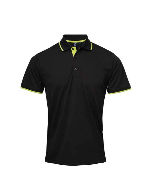 PREMIER Black Coolchecker Contrast Pique Polo Shirt /Lime) for men