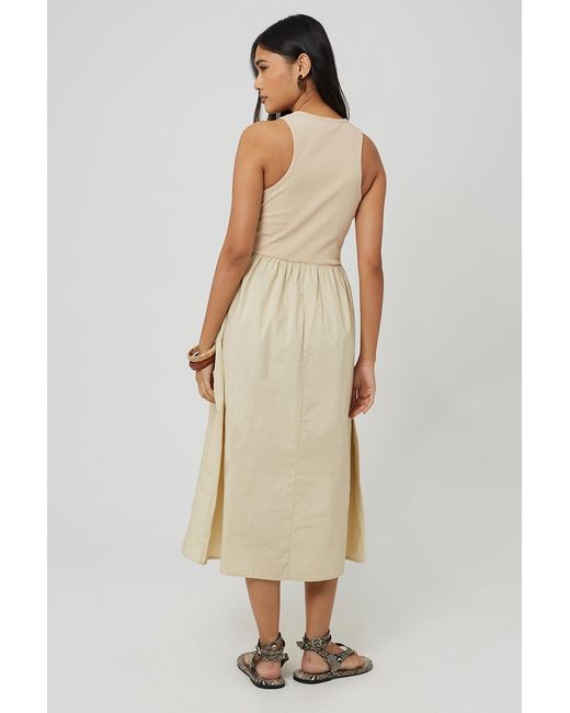 Brave Soul Natural Ribbed Jersey And Poplin Mix Midi Dress