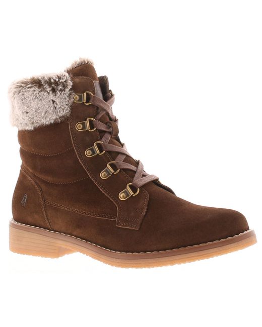 Hush Puppies Brown Ankle Boots Florence Suede Leather Zip And Lace