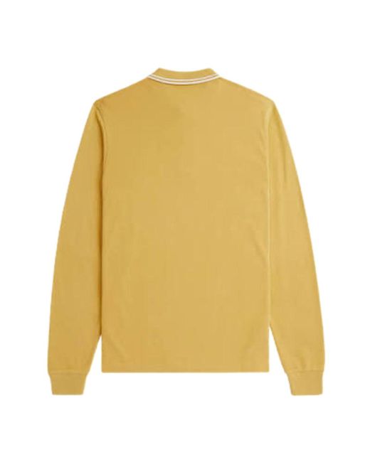 Fred Perry Yellow Twin Tipped Collar Honeycomb Long Sleeve Polo Shirt for men