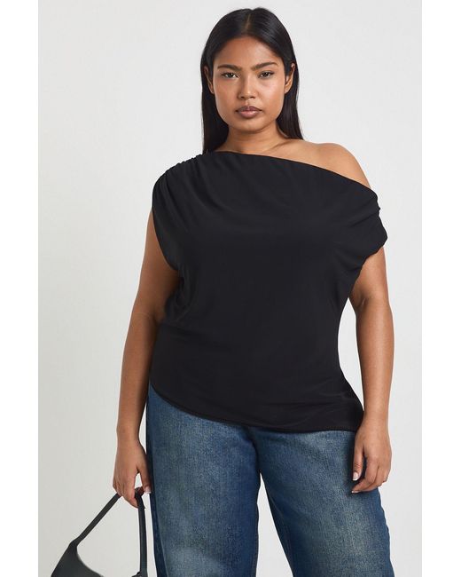 Boohoo Black Plus Off The Shoulder Asymmetric Top
