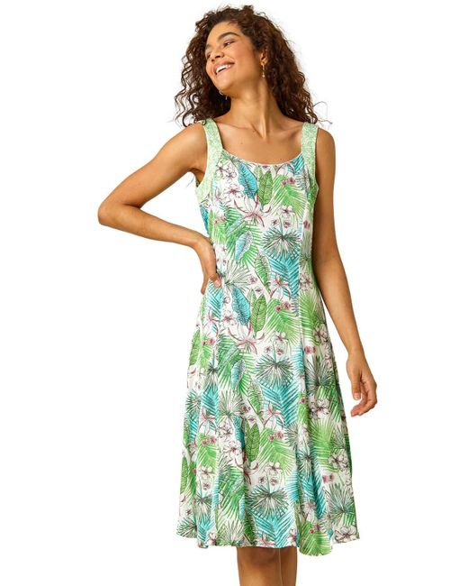 Roman Green Tropical Fit And Flare Dress