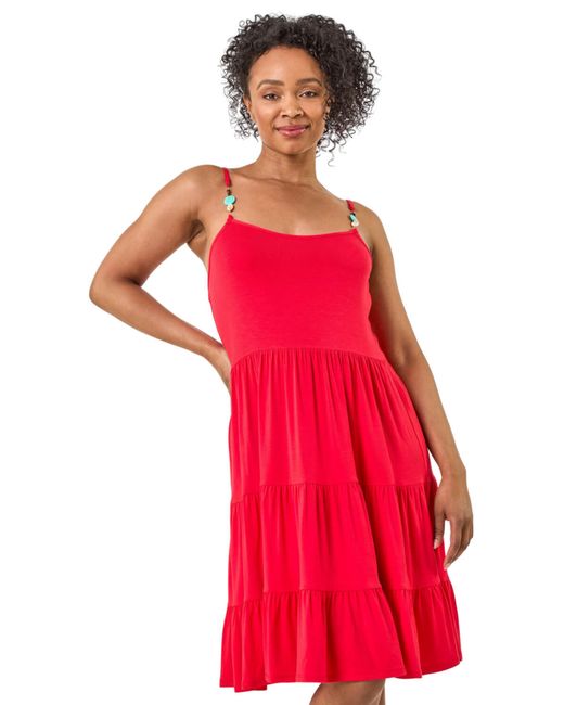 Roman Petite Beaded Strappy Tiered Dress