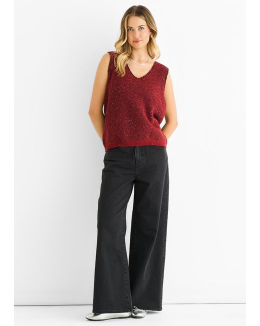 Gini London Red Sequin Sparkle V Neck Vest Knit Jumper