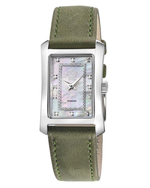 Gv2 Green Luino Diamond Swiss Quartz Mop Dial, Genuine Italian Leather Watch