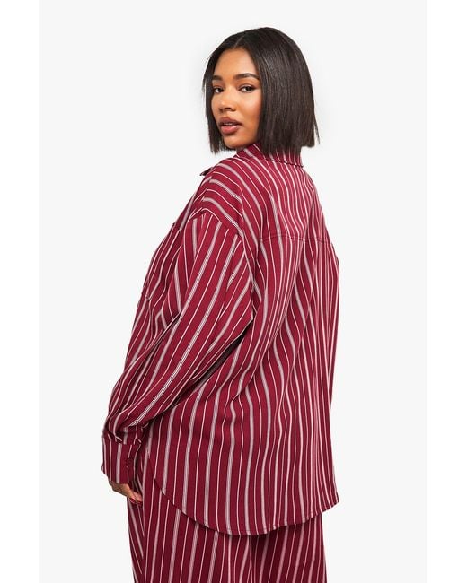 Boohoo Red Plus Oversized Stripe Shirt