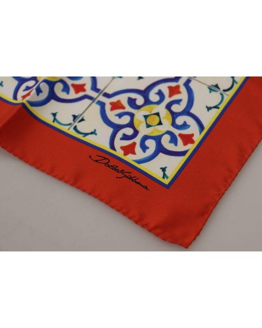 Dolce & Gabbana Red Majolica Pattern Square Handkerchief for men