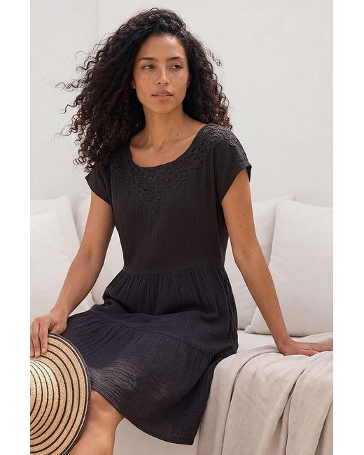 Roman Black Cotton Trim Detail Mini Dress
