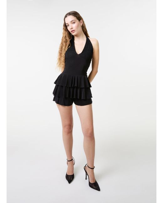 Pink Vanilla Black Lace Halter Neck Ruffle Playsuit