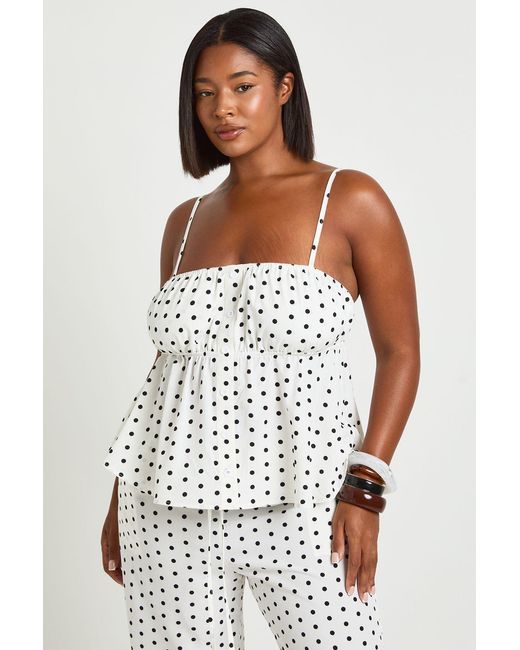 Boohoo White Plus Polka Dot Strappy Smock Top