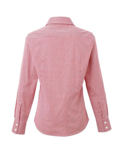 PREMIER Pink Ladies Microcheck Long Sleeve Shirt Cotton