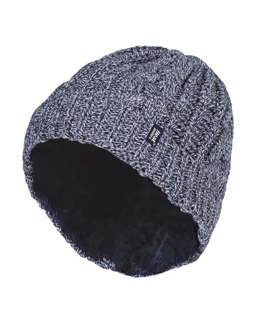 Heat Holders Blue Ladies Cable Turnover Warm Thermal Beanie Hat