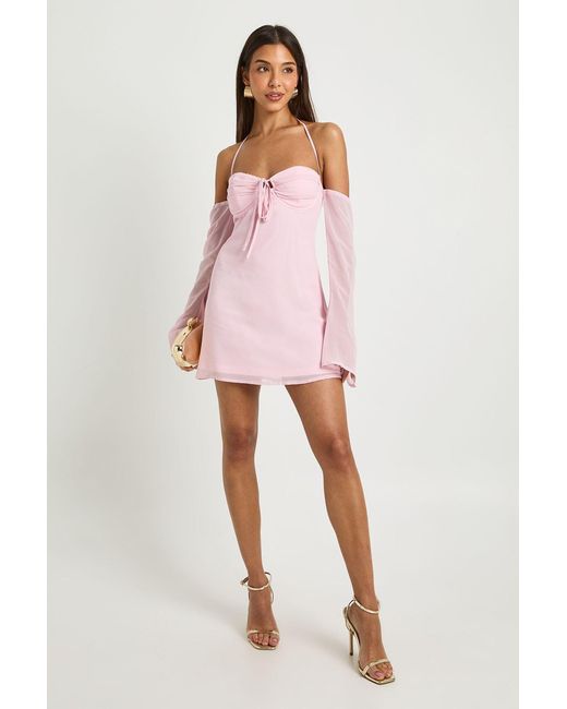 Boohoo Pink Chiffon Long Sleeve Mini Dress